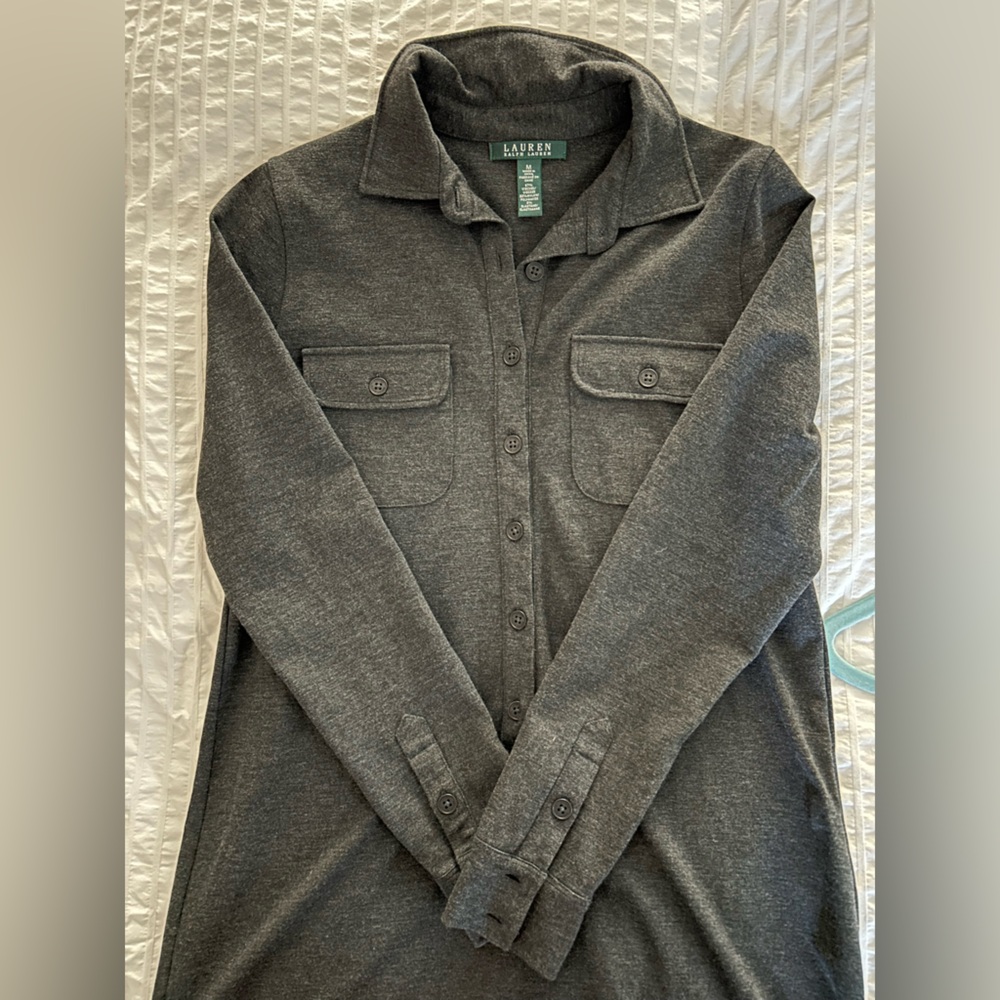 Lauren Ralph Lauren Ponte Knit Shift Dress Popover Long Sleeve- M Heather grey